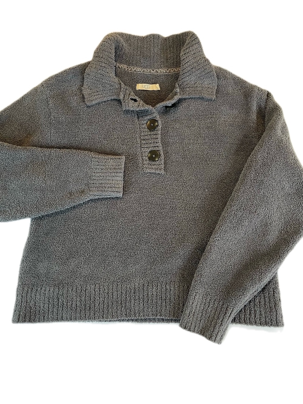 UGG Gray Knit Collared Polo Medium Long Sleeve Pullover Sweater Mowery Cozy